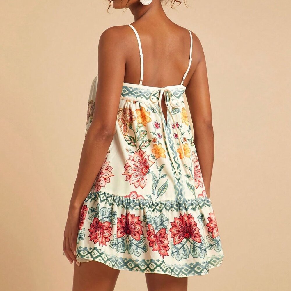Multicolor Boho Women's Floral Print Spaghetti Strap Dress - Picture 2 of 7